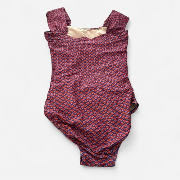 Albion square neck retro geometrical micro print ruched side modest cut swimsuit - Picture 5 of 6